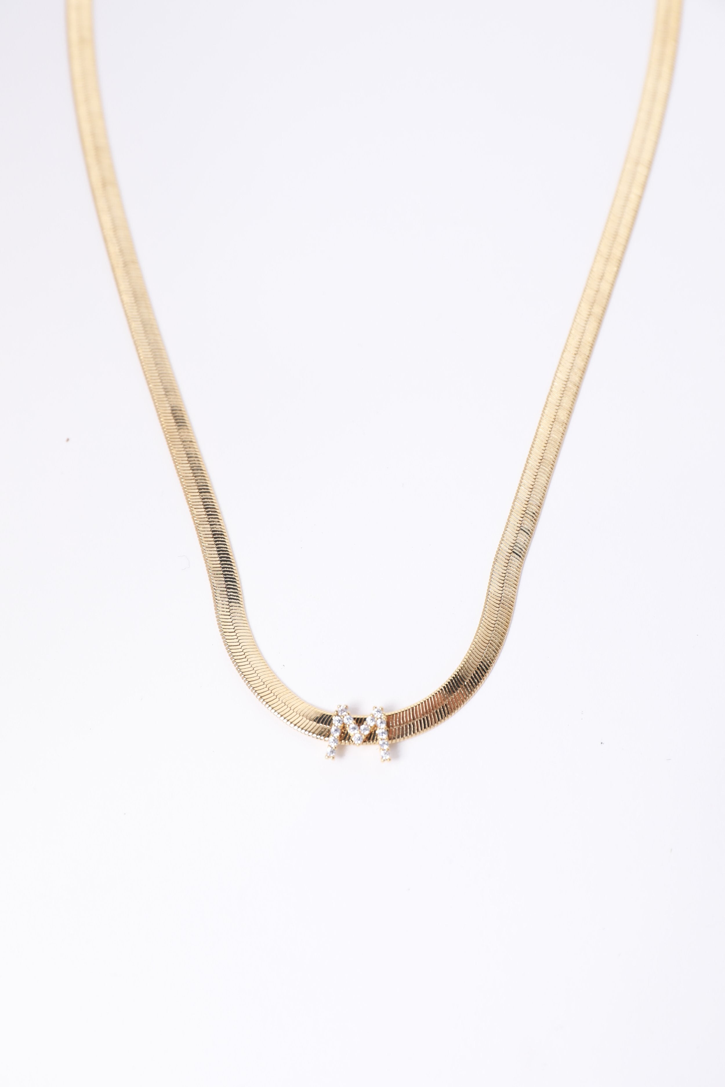 Gold Herringbone Charm Chain Necklace